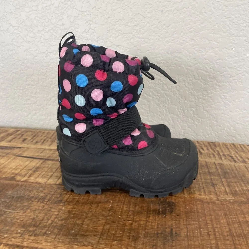Northside black rubber snow boots polka dot waterproof uppers toddler girl 7